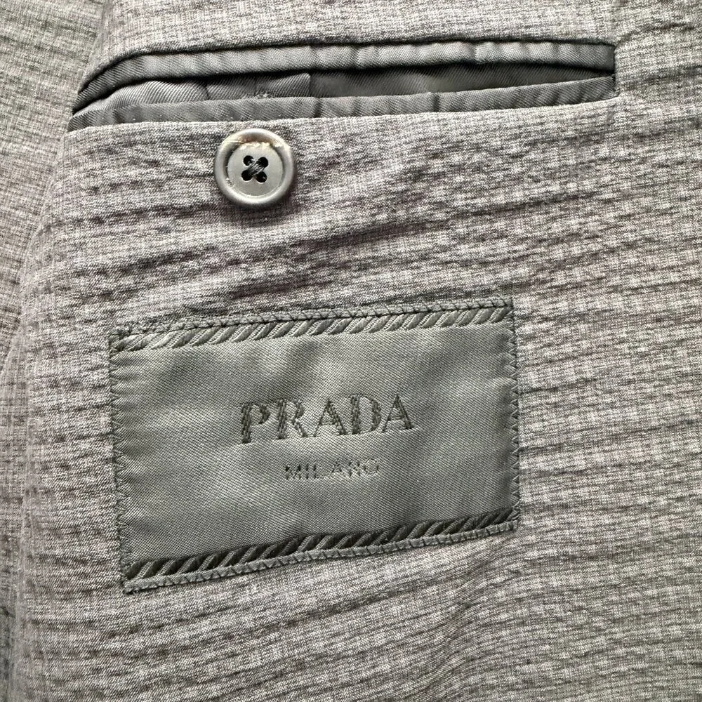 PRADA Charcoal Gray Textured Cotton Suit Blazer 52L